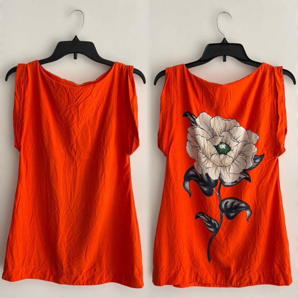 FARM Rio Orange Blouse with Floral Design